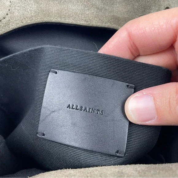 All Saints Cow Leather Gray Black Tassel Purse Bag Liberty Hobo Slouchy - Picture 2 of 12